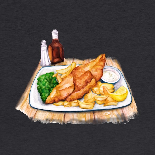 Fish & Chips - Watercolour food illustration by AmandaDilworth